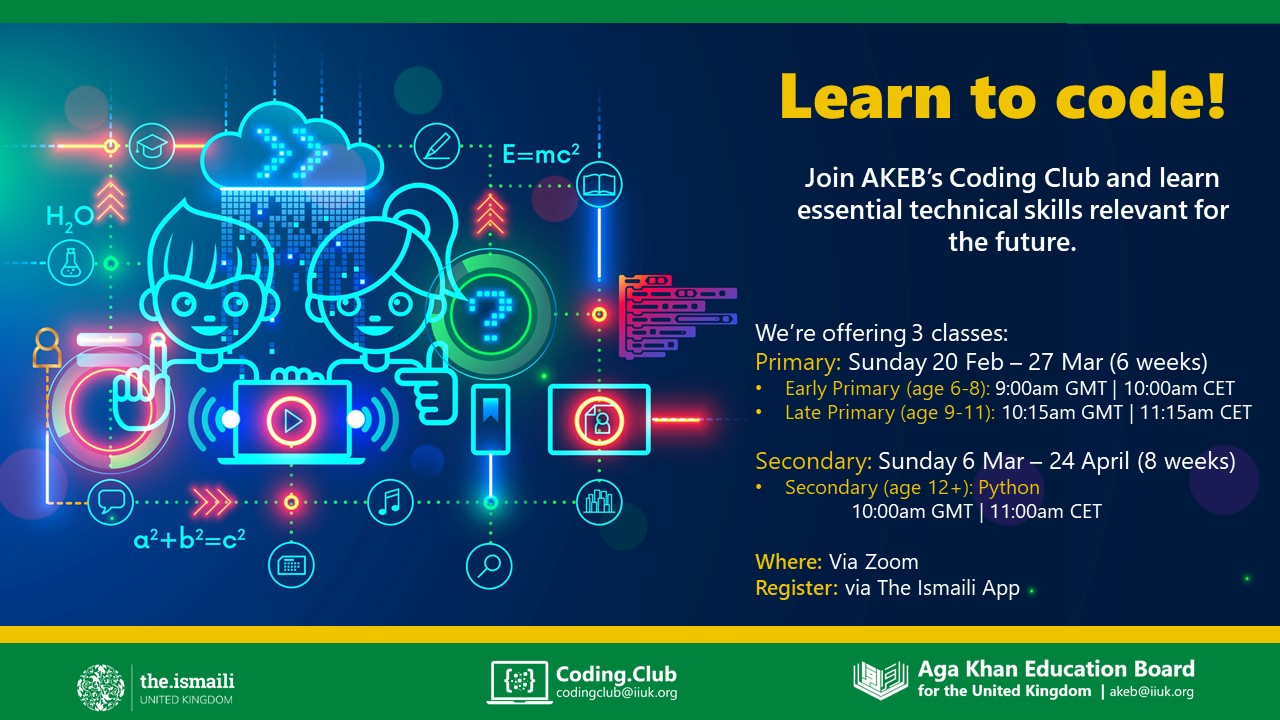 Learn to Code - Coding Club - Jan 2022 - Al Saha Flyer